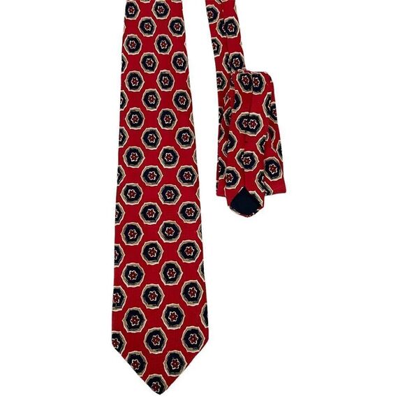 Brooks Brothers Silk Tie Red Black + Gold Medallion Dot Print - Picture 1 of 3